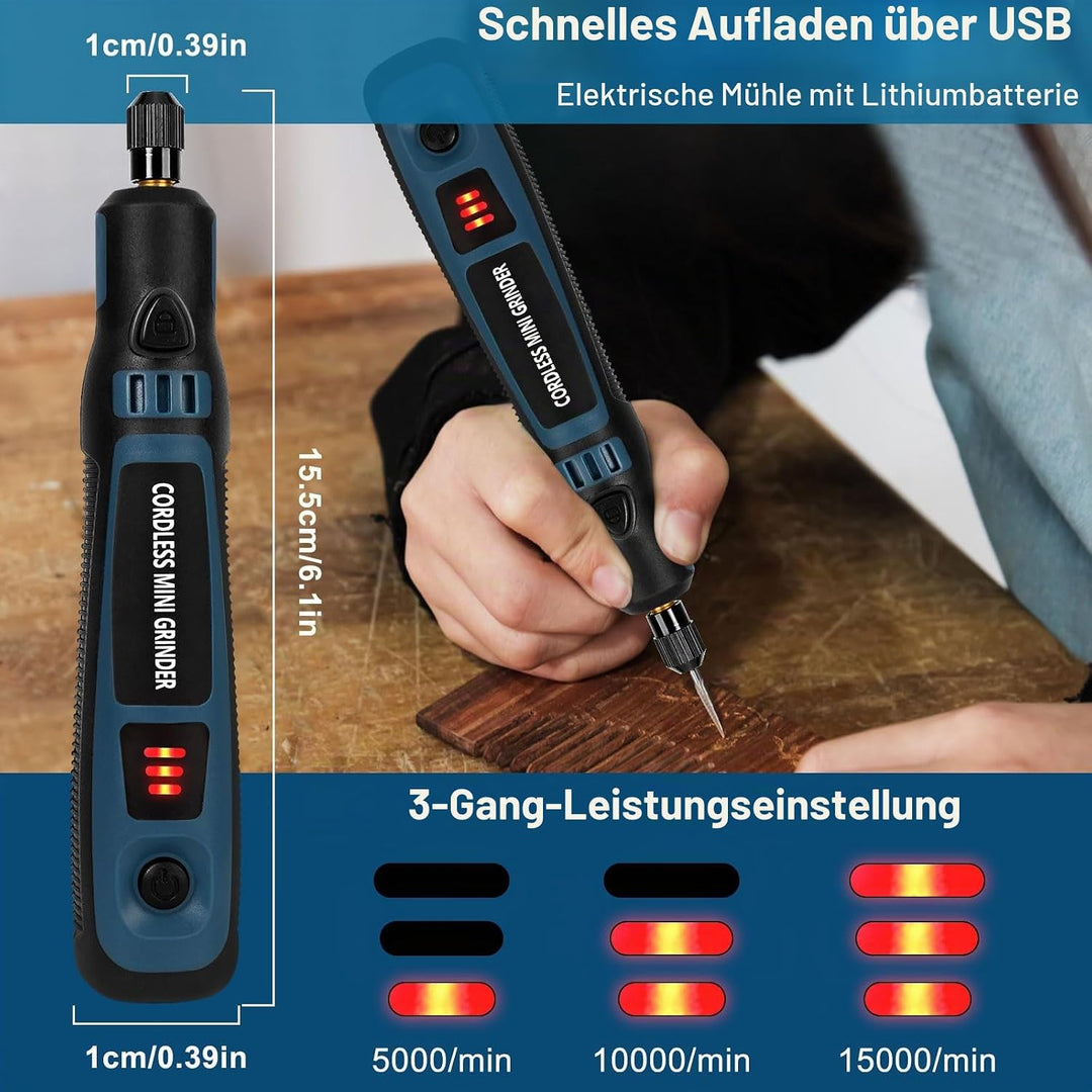 Elektrisches Gravurwerkzeug-Set, 3-Gang-Rotationswerkzeug (max. 15000 U/min), mit 96 Zubehörteilen,