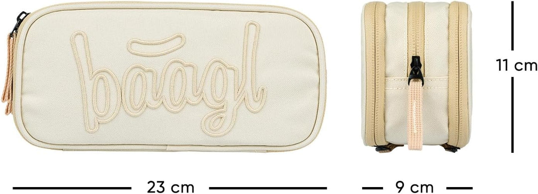 Baagl Federmäppchen Schulmäppchen Mädchen Jungen 3 Fächer Etui - Beige, Beige