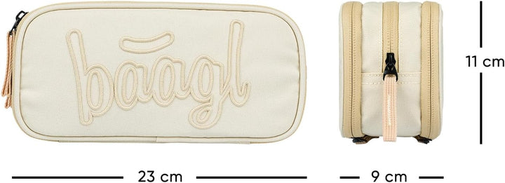 Baagl Federmäppchen Schulmäppchen Mädchen Jungen 3 Fächer Etui - Beige, Beige