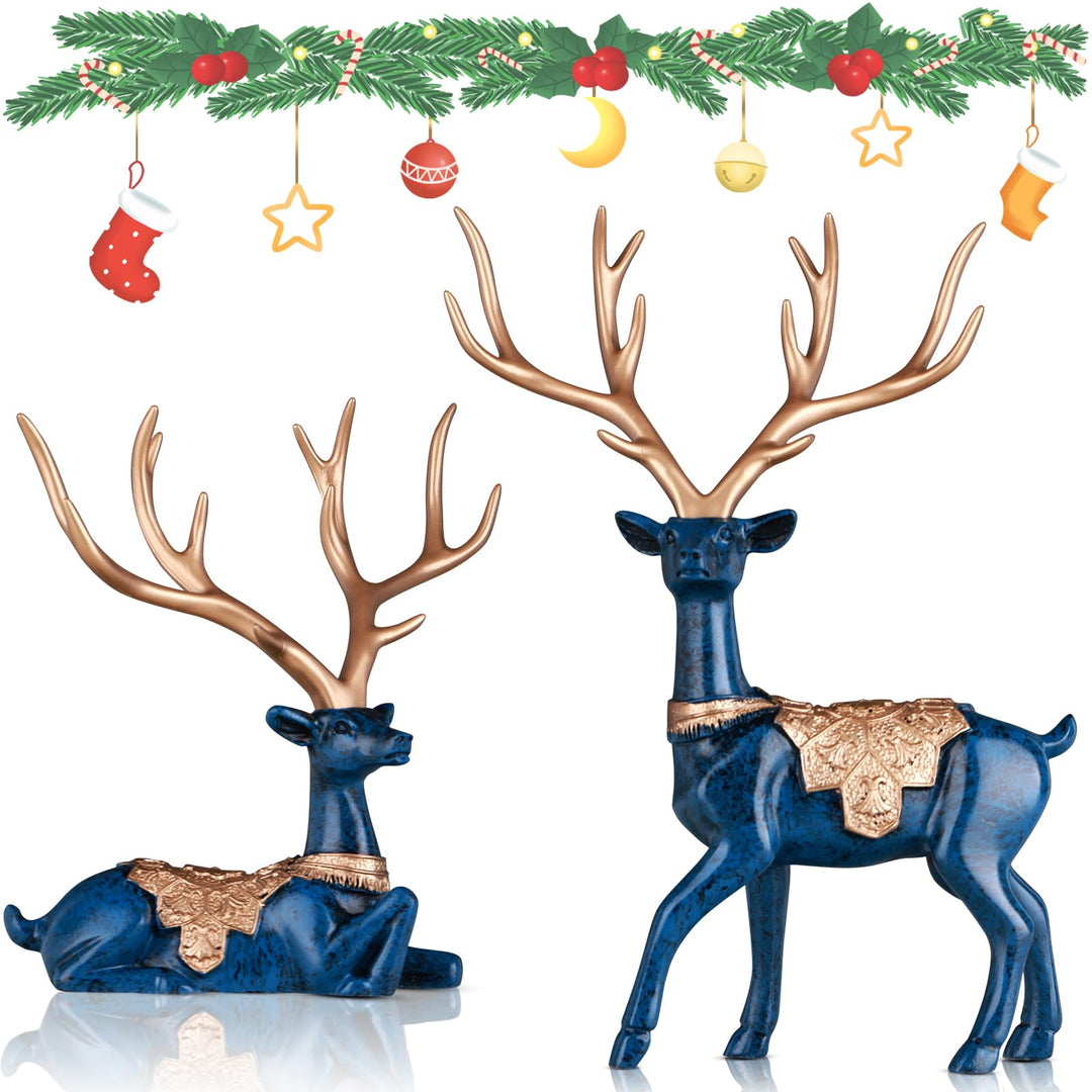 DOVDOV 2 Stück Weihnachten Hirsch Figuren Blau Deko Weihnachten Hirsch Kleine Rentier Weihnachtsdeko