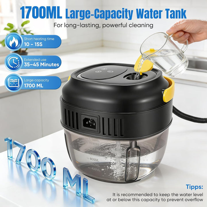 Dampfreiniger Handgerät 6-stufig einstellbar,1,7L Tank Handdampfreiniger mit Griff- und Touchscreen-