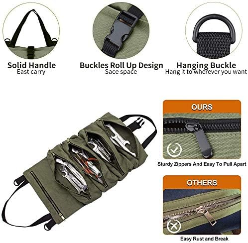 Super Roll Tool Roll,Multi-Purpose Roll Up Tool Bag, Wrench Roll,Canvas Tool Organizer Bucket,Car Fi