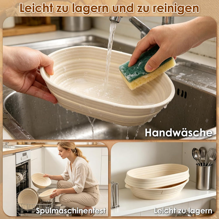 Gärkörbchen Gärkorb Set 25 cm Runde & 23cm Oval,Brot Backen Zubehör,Brot Gärkorb mit 5 Bäckermesser,