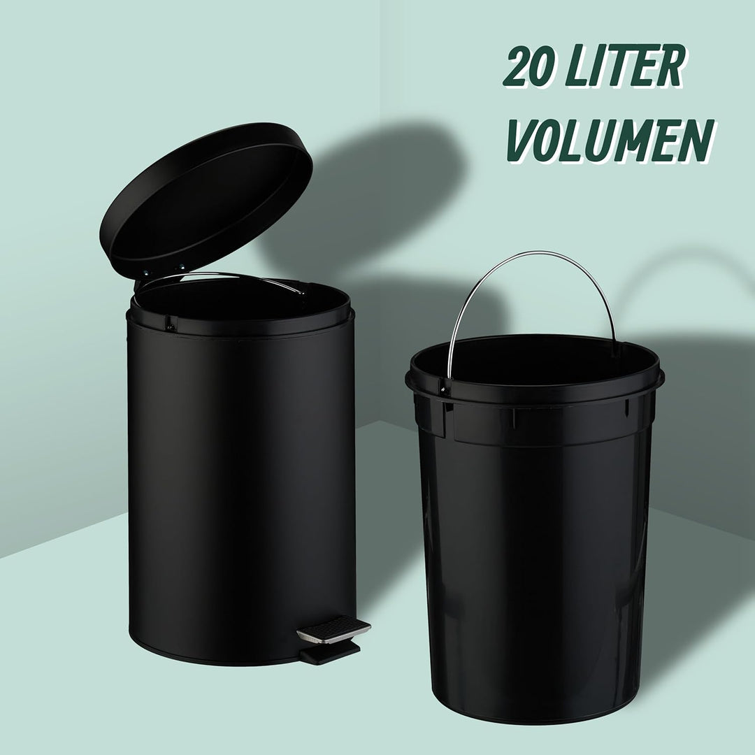 Relaxdays Mülleimer Küche, 20 Liter, mit Deckel, entnehmbarer Inneneimer, Fusspedal, mattes Design,