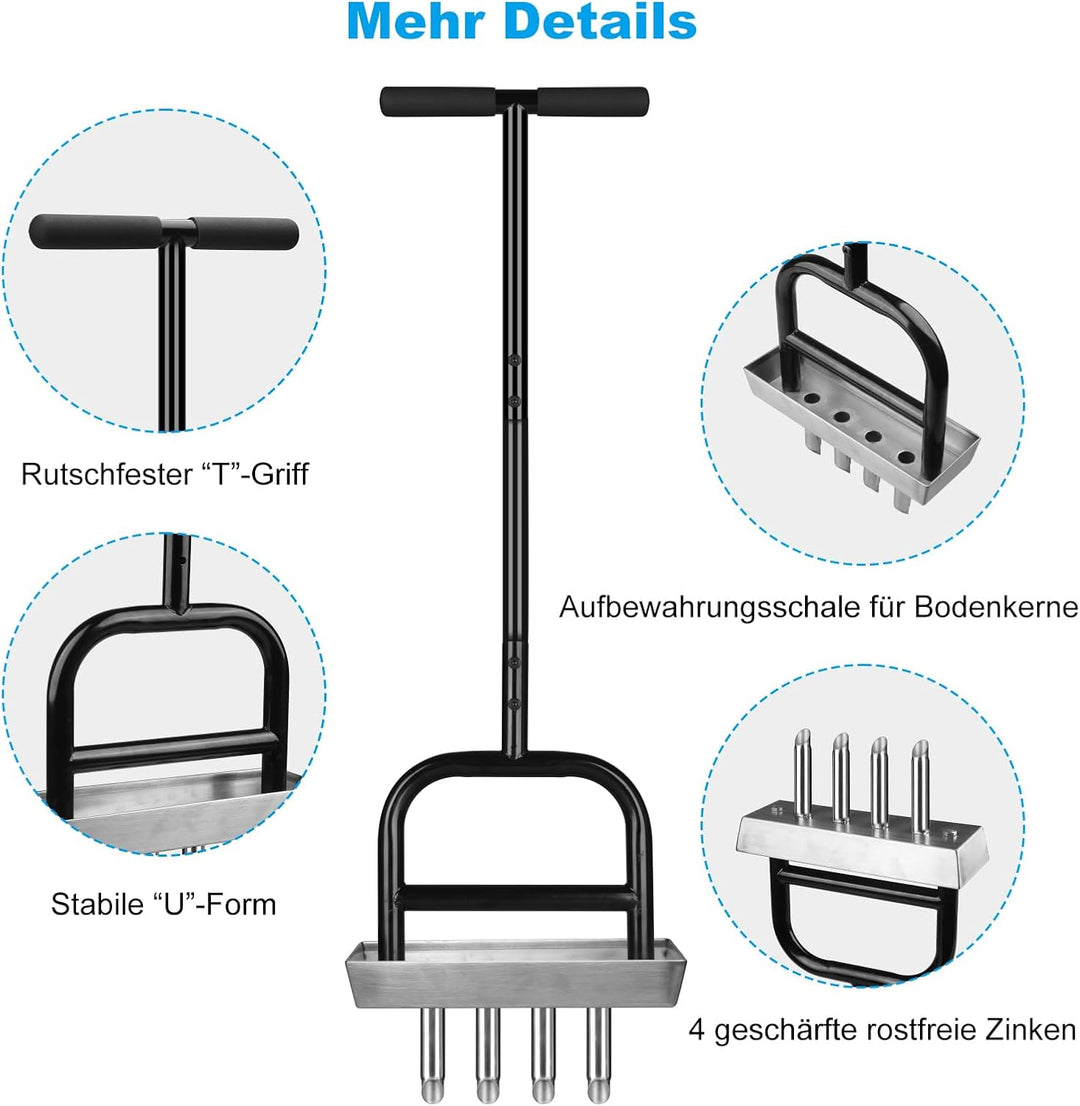 Aerifizierer für Rasen, Rasenspecht mit 4 Kern Hohlspoon &amp; Edelstahl Ablageschale Manueller Rasenlüf