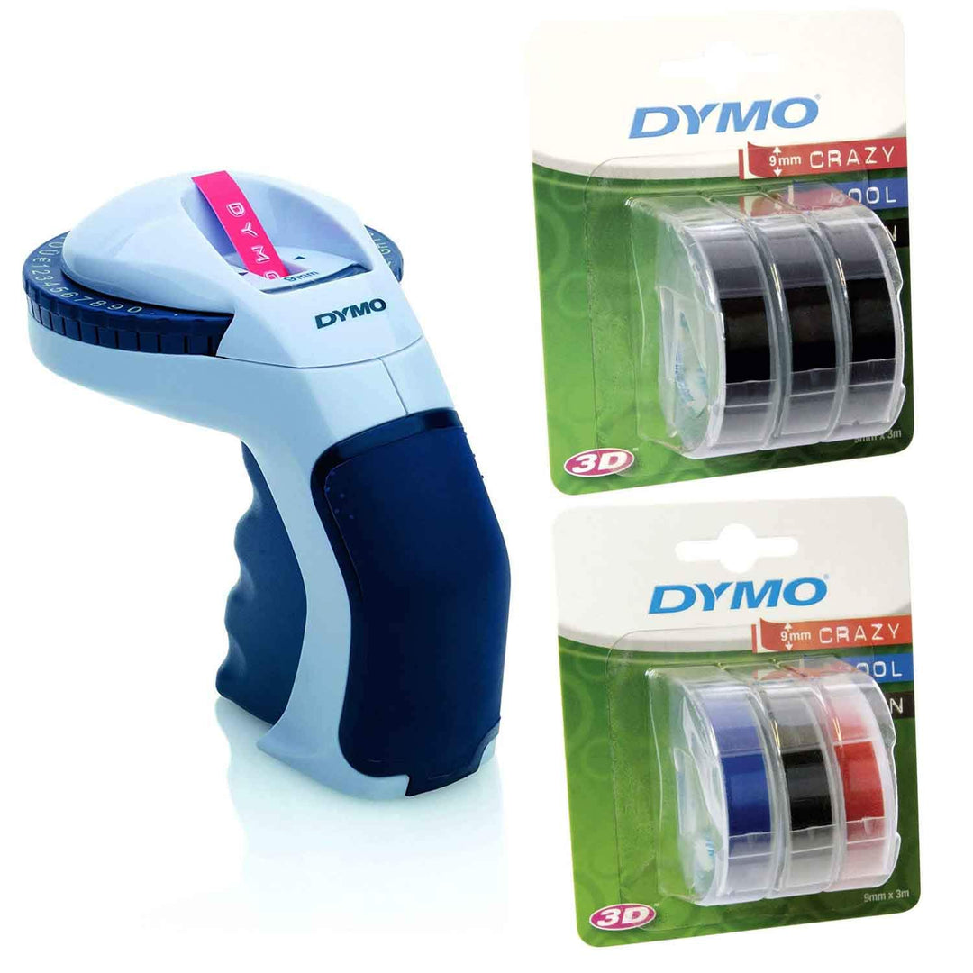 Dymo Omega Etikettenprägegerät für den Heimbedarf (Omega + 6er Etikettierband schwarz + bunt)