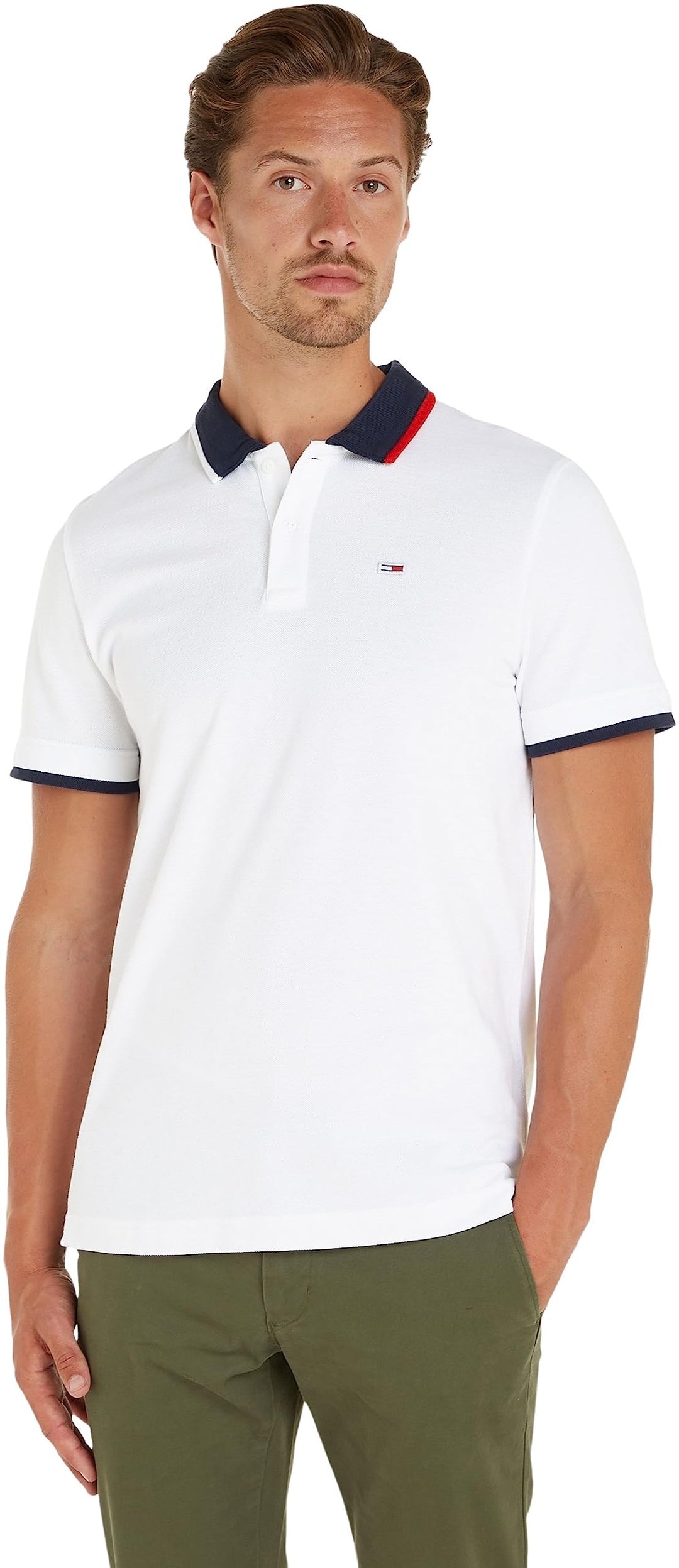 Tommy Jeans Herren TJM Reg Flag Neck Polo Kurzarm Poloshirts XL Weiss, XL Weiss