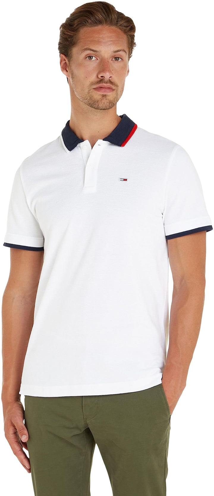 Tommy Jeans Herren TJM Reg Flag Neck Polo Kurzarm Poloshirts XL Weiss, XL Weiss