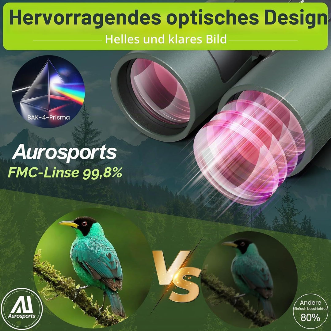 15x56 HD Fernglas Erwachsene - Aurosports Large View Fernglas mit klaren Low Light Vision - Leichtge