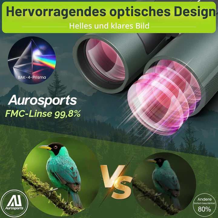 15x56 HD Fernglas Erwachsene - Aurosports Large View Fernglas mit klaren Low Light Vision - Leichtge