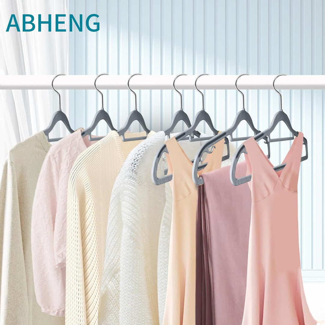 ABHENG 50 Stück Kleiderbügel, Rutschfester Kunststoffbügel, Platzsparender Bügel, 360° Drehbarer Hak