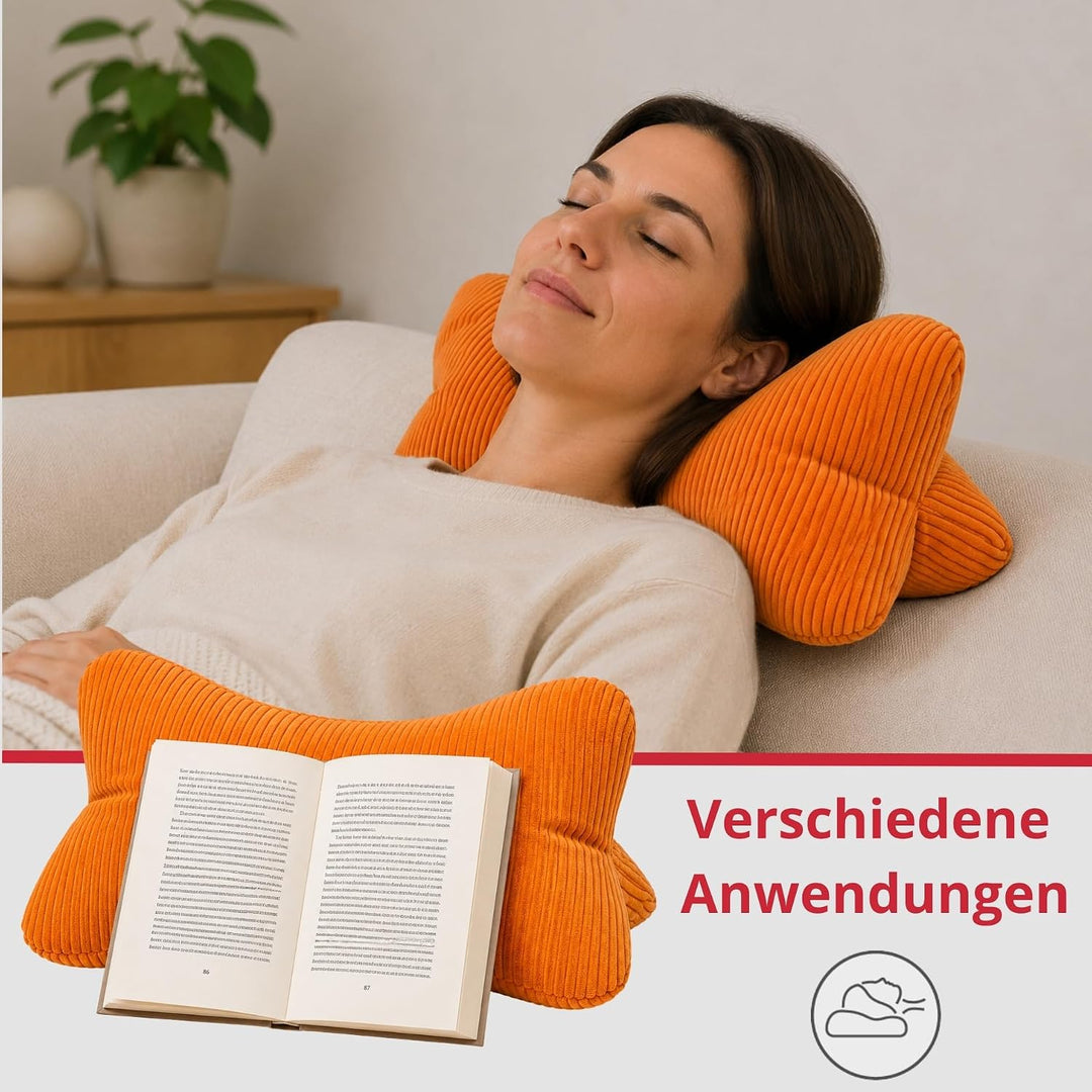 liebling Cord Lesekissen für Bett und Sofa, Bücherkissen, Lesehilfe, 40x25 cm, Leseknochen, Serie Ve