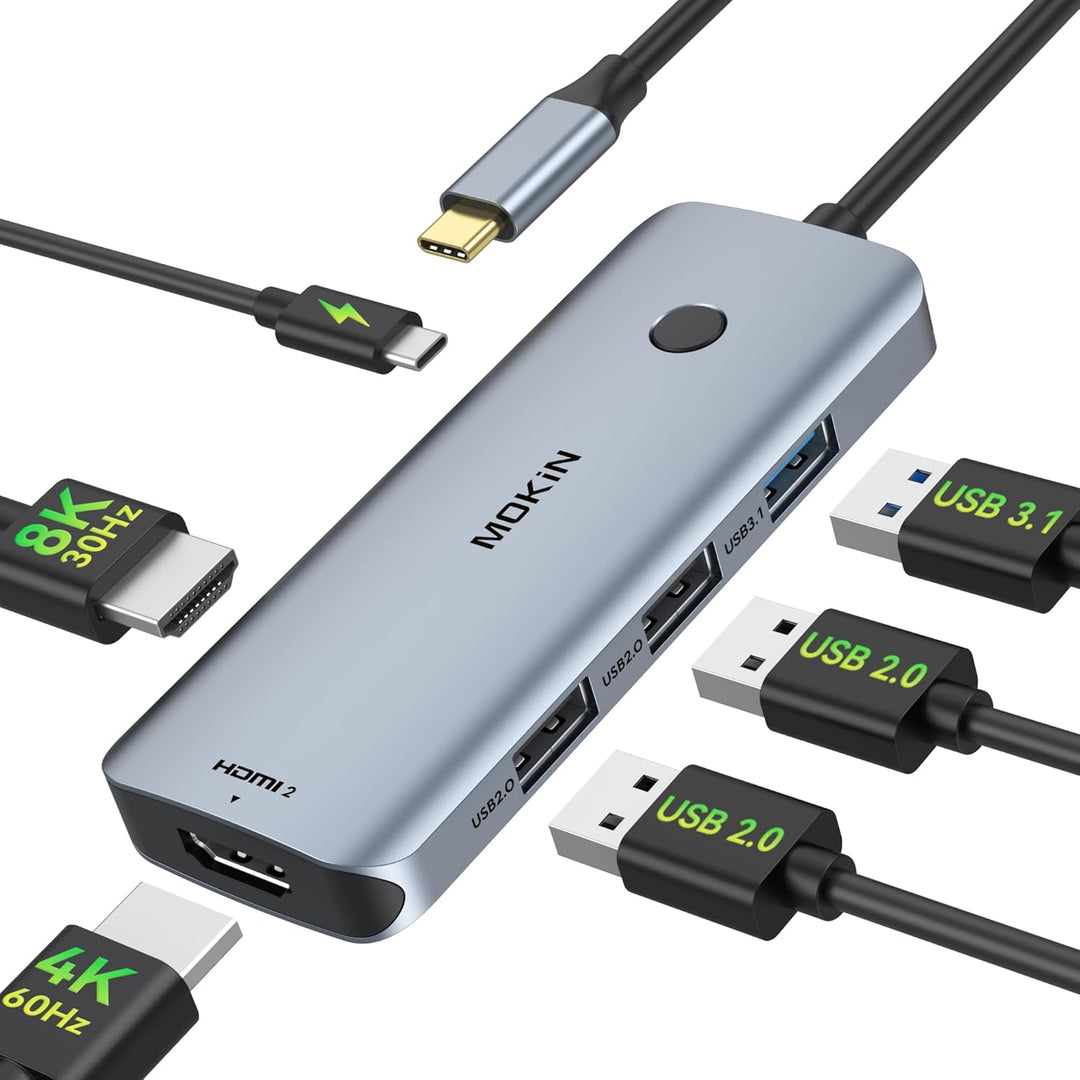 USB C Docking Station Dual HDMI Adapter, MOKiN 6 in 1 USB C Hub, Laptop DockingStation Dual Monitor