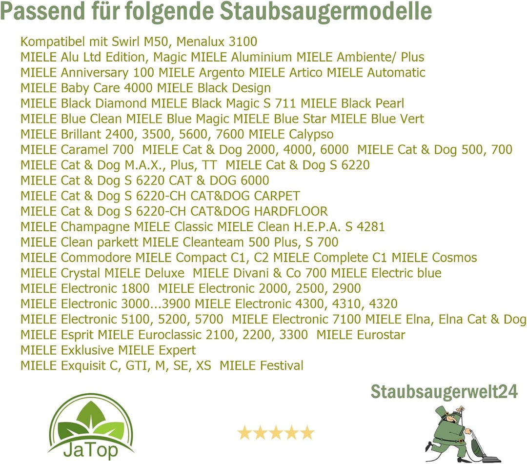 20 JaTop Staubsaugerbeutel Kompatibel Mit Swirl M50 Und MIELE S 1400, 2000, 3800, 3900, 241i...256i,