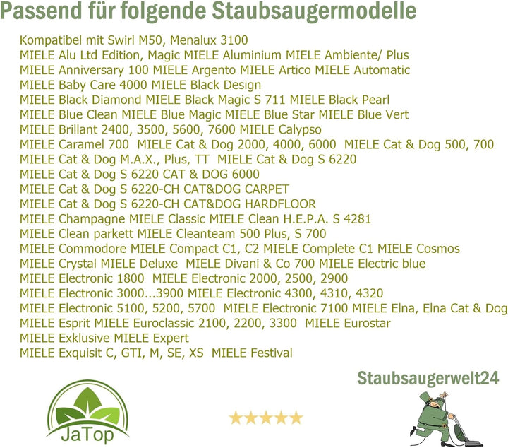 20 JaTop Staubsaugerbeutel Kompatibel Mit Swirl M50 Und MIELE S 1400, 2000, 3800, 3900, 241i...256i,