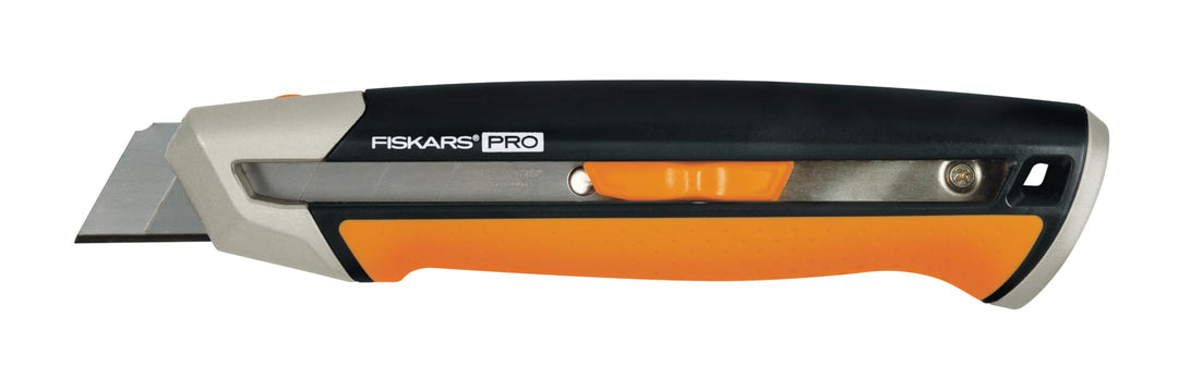 Fiskars Cuttermesser, Länge 19,4 cm, Inklusive Klinge (25mm), Rostfreier Stahl/Kunststoff, Schwarz/O