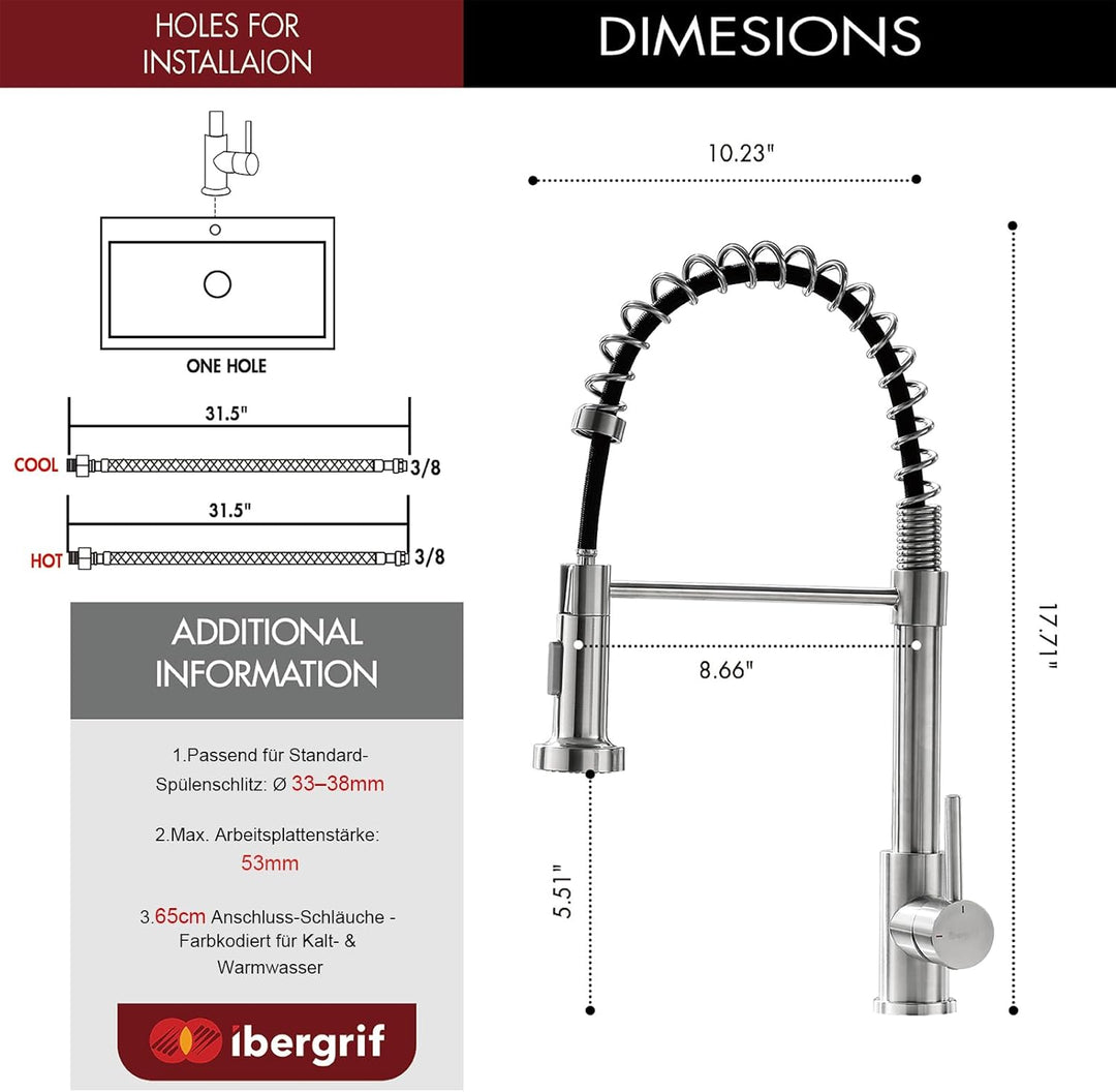 Ibergrif wasserhahn küche ausziehbar, Spring küchenarmatur mit brause, spültischarmatur 360 Schwenkb