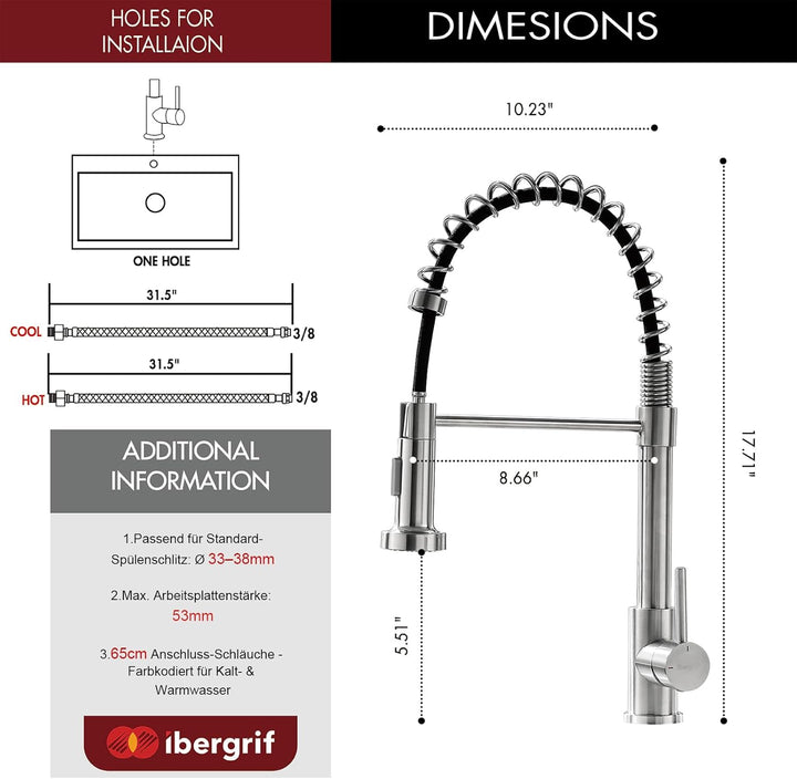 Ibergrif wasserhahn küche ausziehbar, Spring küchenarmatur mit brause, spültischarmatur 360 Schwenkb