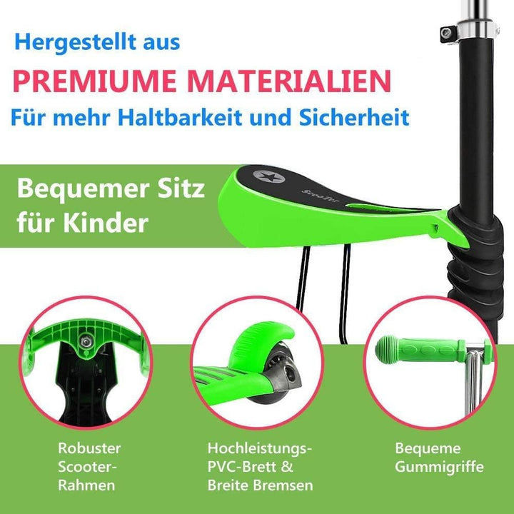 Kinder Roller mit abnehmbarem Sitz, blinkende LED-Räder, höhenverstellbarer 3-Rad-Tretroller mit Sch