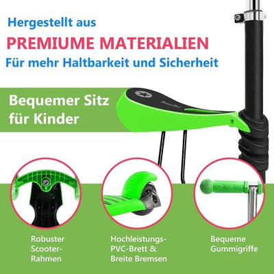 YOLEO 5-in-1 Kinder Roller Scooter mit Abnehmbarer Karikaturkorb Sitz Schubstange LED grosse Räder B