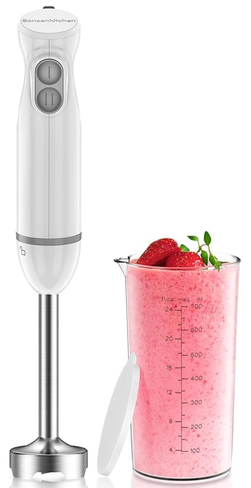 Bonsenkitchen 2-in-1 Pürierstab, 1000 W Edelstahl-Stabmixer, 2 Geschwindigkeiten, mit 700 ml Messbec