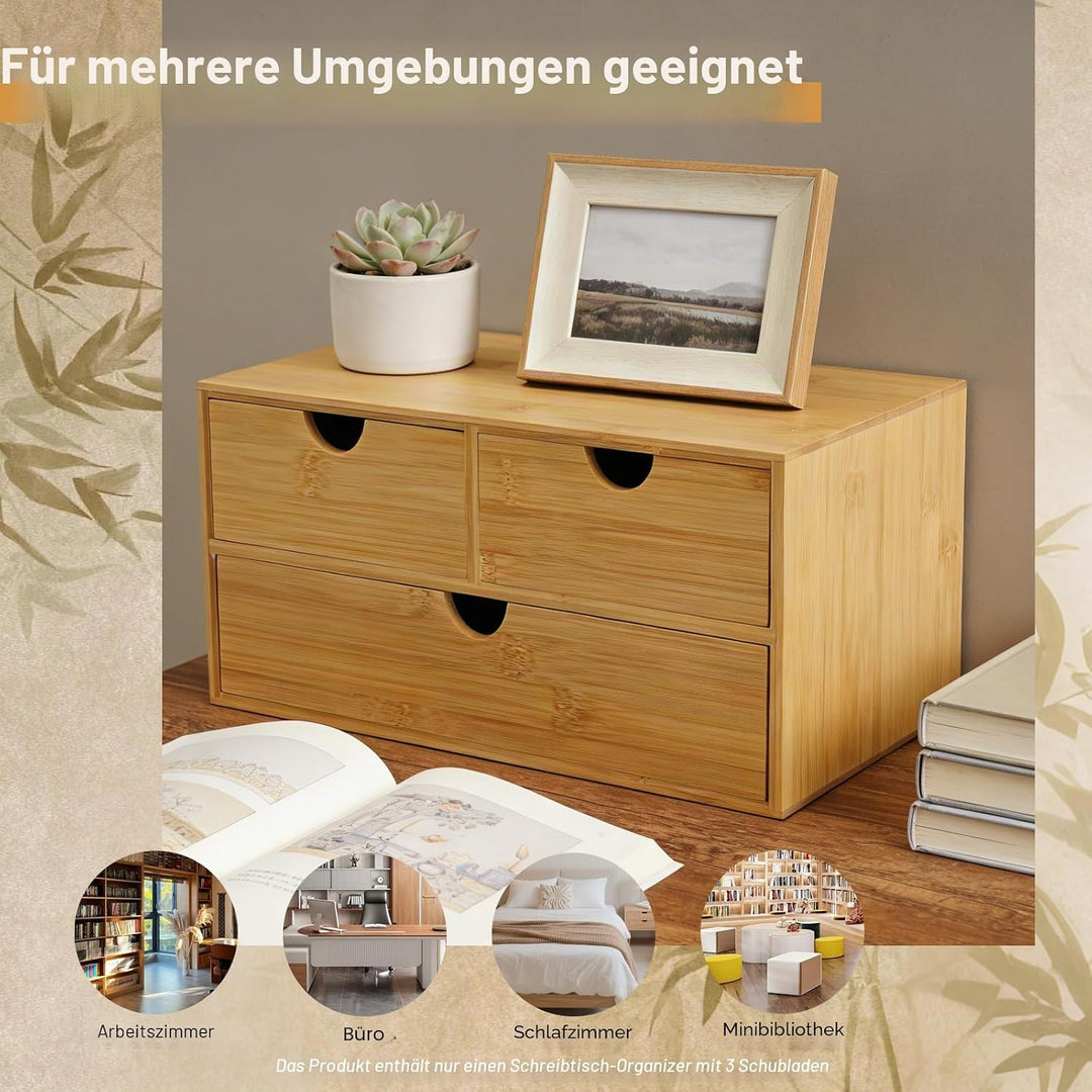 Bambus Schreibtisch Organizer mit 3 Schubladen, Bambus Schubladenbox Desktop Organizer für Büro, Hau