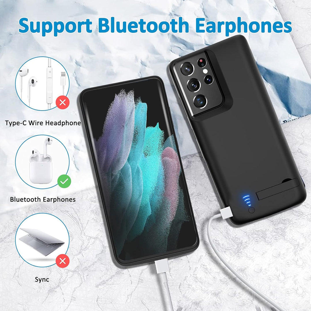 Gladgogo Akku Hülle für Samsung Galaxy S21 Ultra, [5000 mAh] Battery Case Akkuhülle Mit klappbarem S