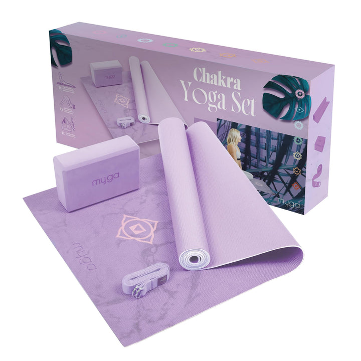 Myga Yoga Starter Kit | Komplettes Set mit Yogamatte, Yogablock & Gurt | rutschfest & Unterstützend