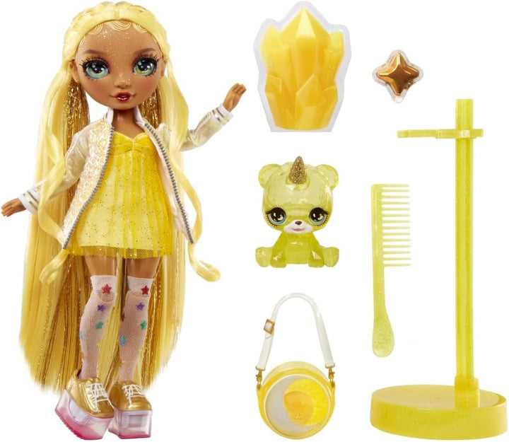 Rainbow High Modepuppe mit Schleim & Haustier - Sunny (Gelb) - 28 cm Schimmernde Puppe mit Glitzersc