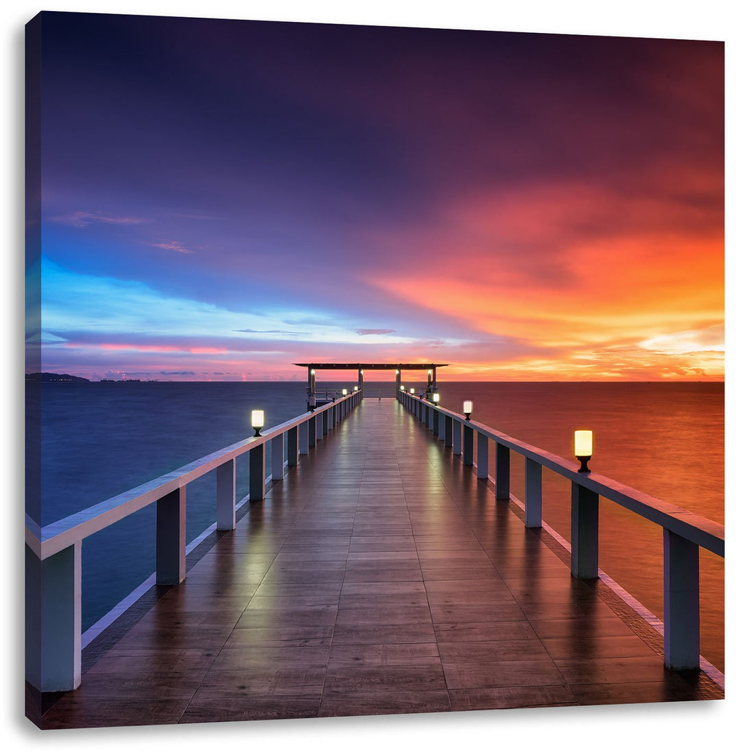 Moderner Holzsteg ins Meer, Format: 70x70 auf Leinwand, XXL riesige Bilder fertig gerahmt mit Keilra