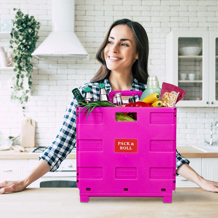 Relaxdays Einkaufstrolley, Klapptrolley mit Rollen & Teleskopgriff, bis 35 kg, Faltbare Einkaufshilf