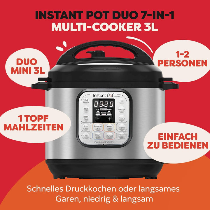 Instant Pot Duo 30 Elektro-Multikocher 3L - Schnellkochtopf, Schongarer, Reiskocher, Sautierpfanne,