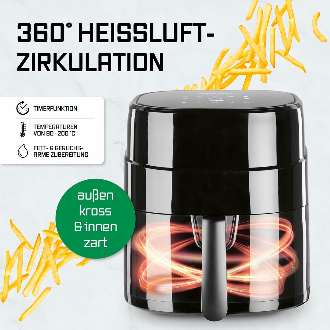 GOURMETmaxx Heissluftfritteuse 4,5L – Airfryer 1400W mit digitalem Farbdisplay, Timer, automatischer