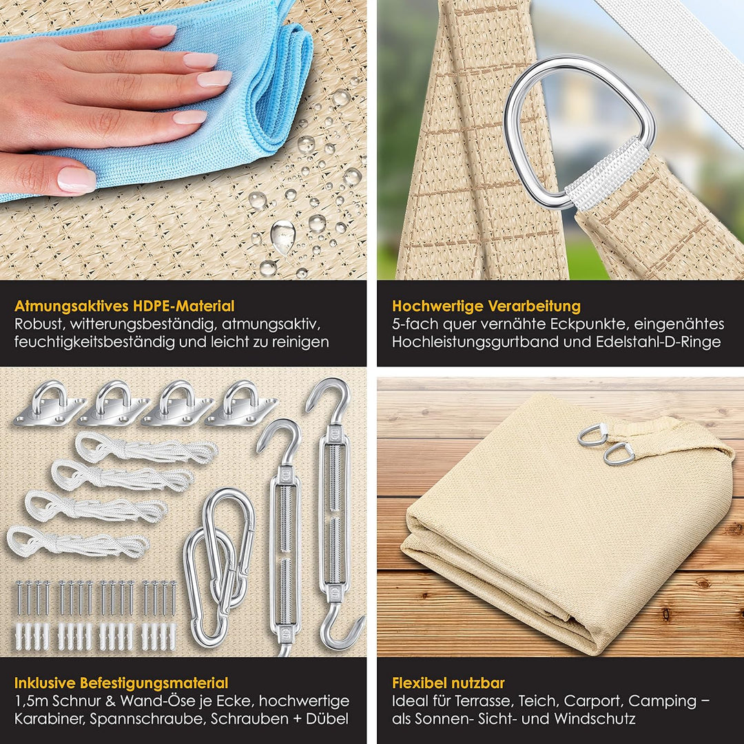 KESSER® Sonnensegel Sonnenschutz Windschutz | HDPE Gewebe | wasserabweisend & windabweisend | Rechte