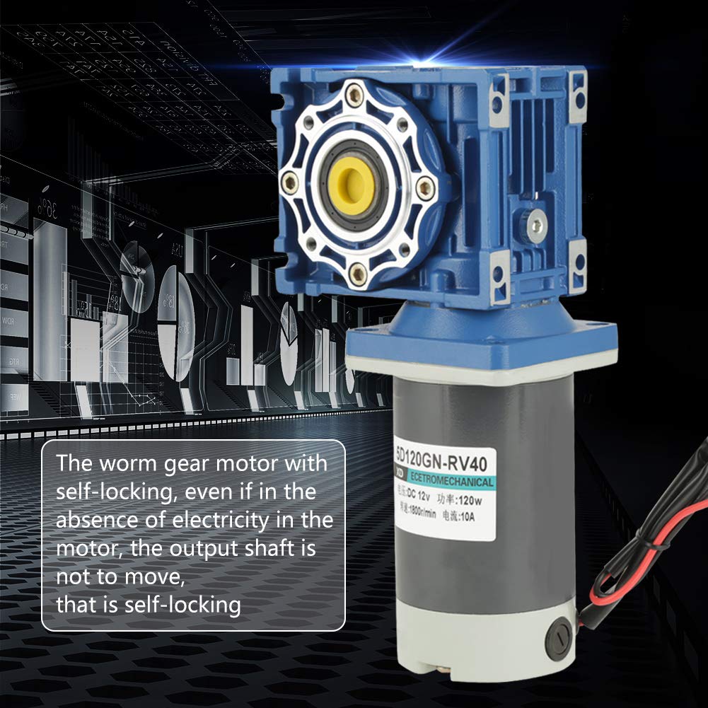 Oumefar 12V / 24V DC Getriebemotor, 24V Sschneckengetriebemotor 120W RV40 Schneckengetriebemotor Dre