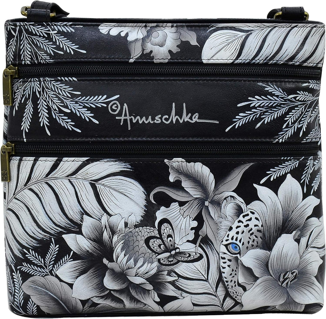 Anuschka Handbemalte Crossbody Tasche mit Organizerfach & RFID-Schutz, Cleopatra S Leopard