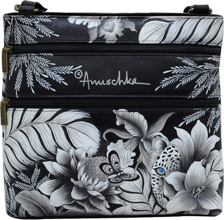 Anuschka Handbemalte Crossbody Tasche mit Organizerfach & RFID-Schutz, Cleopatra S Leopard