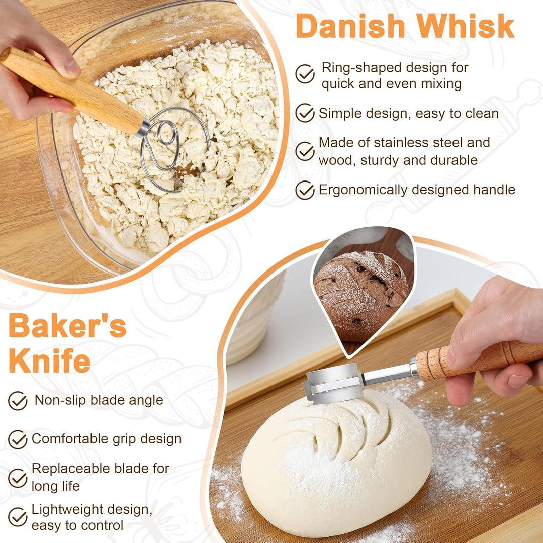 Brot Gärkorb Set, Gärkörbchen zum Brotbacken, 23cm Rund & 25cm Oval Brotkörbchen aus Natürlichem Rat