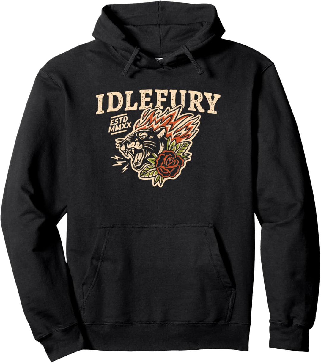FRONTDRUCK Idle Fury Flaming Panther Feuer Katze Pullover Hoodie