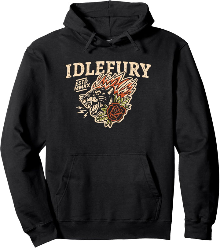 FRONTDRUCK Idle Fury Flaming Panther Feuer Katze Pullover Hoodie
