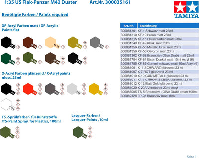Tamiya 300035161 Militär 1:35 US Flak-Panzer M42 Duster, originalgetreue Nachbildung, Modellbau, Pla