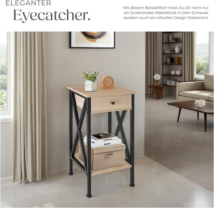 tectake® Industrial Möbel, Beistelltisch mit Schublade, Couchtisch mit Ablageflächen, Nachttisch sch