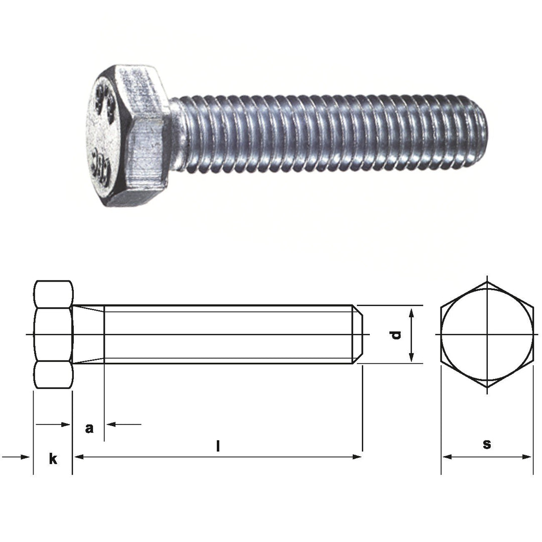 DIN 933, Sechskantschrauben 8.8 mit Gewinde bis Kopf, M 14 x 100, galv. verzinkt, VE: 50Stück, 14 x