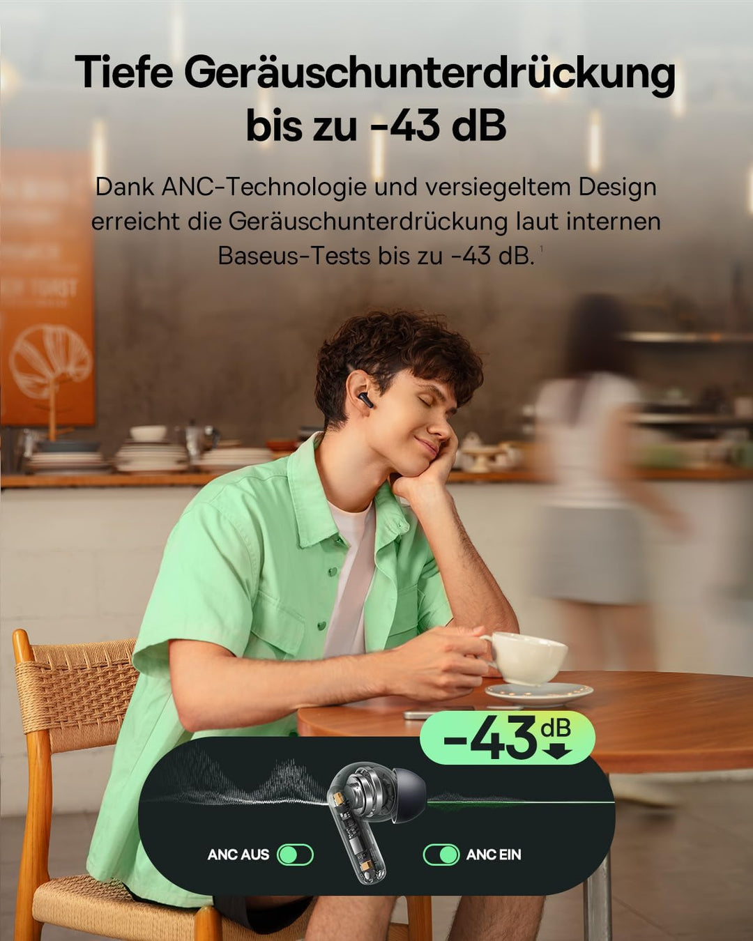 Baseus EP10 NC In Ear Kopfhörer Bluetooth Noise Cancelling, Bluetooth Kopfhörer mit -43 dB ANC, Adap