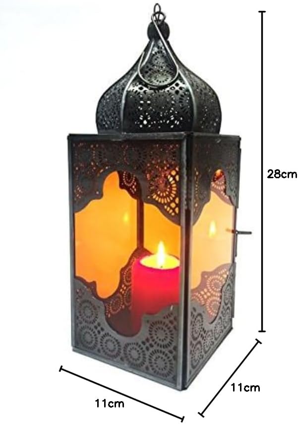Orientalische Laterne aus Metall & Glas Sarala klein orange 28cm | orientalisches Windlicht | Marokk