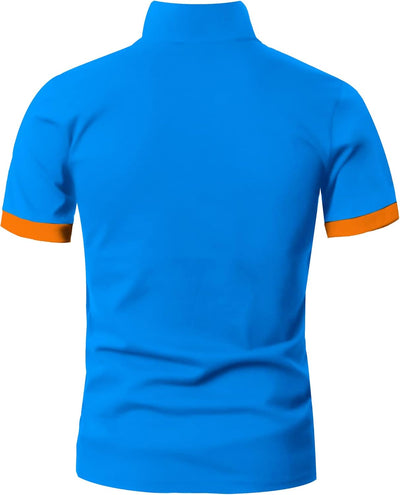GLESTORE Poloshirt Herren Männer Hemd Herren Kurzarm Shirt Sommer L Blau&orange, L Blau&orange
