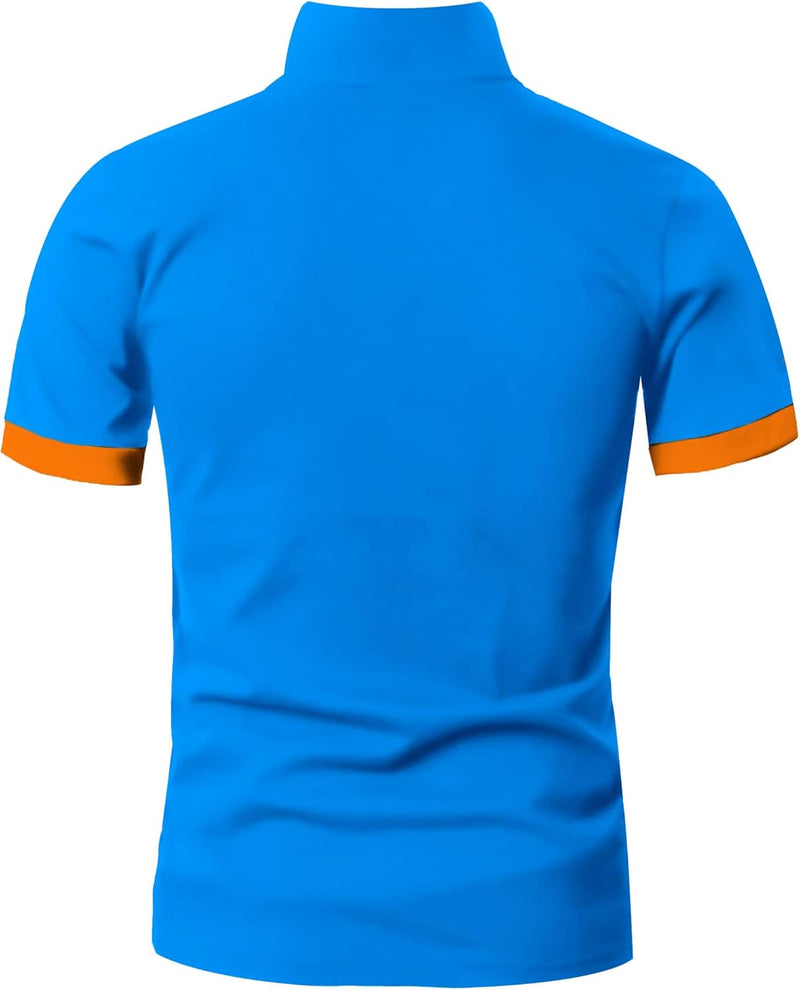 GLESTORE Poloshirt Herren Männer Hemd Herren Kurzarm Shirt Sommer L Blau&orange, L Blau&orange