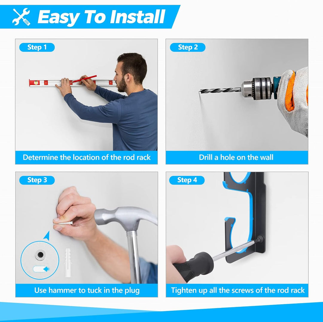 PLUSINNO H5 Horizontal Fishing Rod Holder, Fishing Rod Holder for Garage, Wall or Ceiling Mounting,