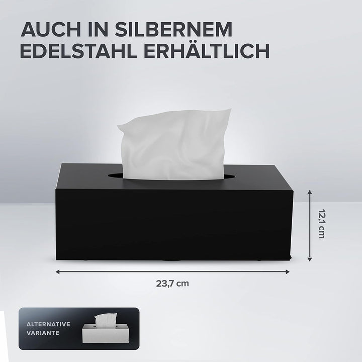 ovimar Kosmetiktücher Box Gronnoya | aus edlem Edelstahl | schwarz matt | Taschentuchspender, Papier