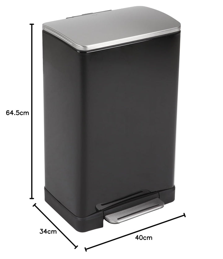 EKO E-Cube Tretmülleimer 40L Metall (34.5 x 40.3 x 65 cm, Dämpfer-System, Fingerabdruck frei, Stay-O